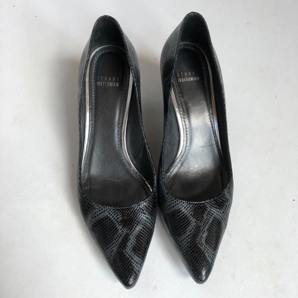 Stuart Weitzman Pointy Toe Snake Print Block Heels - Picture 4 of 11